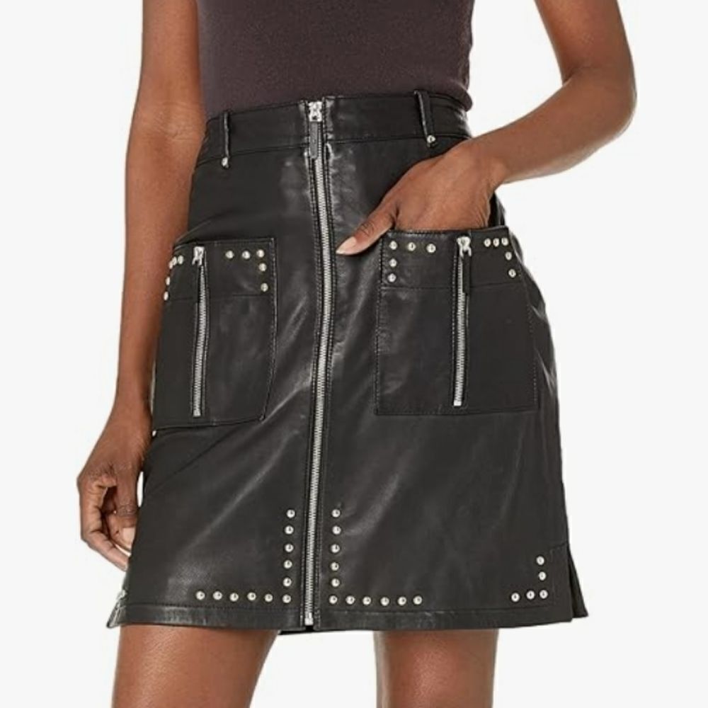 Karl Lagerfeld leather skirt new with tags dark academia preppy gothic chunky - Picture 1 of 12
